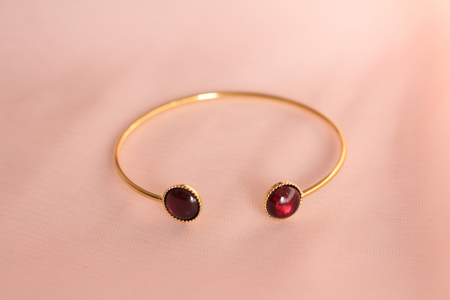 Bangle bracelet with two adjustable natural mother-of-pearl stones gilded with fine gold Emmanuelle