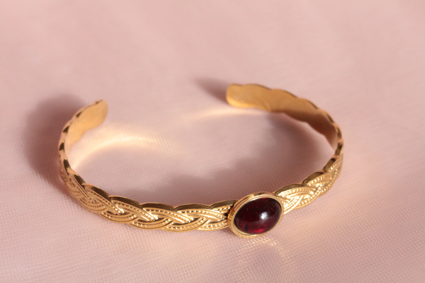 Bangle bracelet with two adjustable natural mother-of-pearl stones gilded with fine gold Emmanuelle