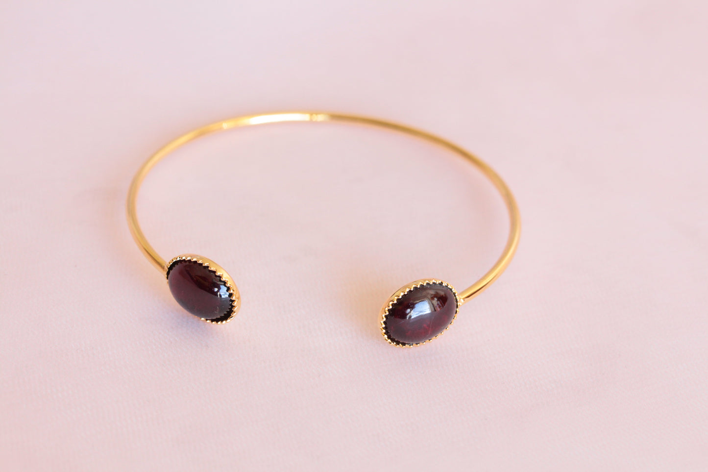 Bangle bracelet with two adjustable natural mother-of-pearl stones gilded with fine gold Emmanuelle