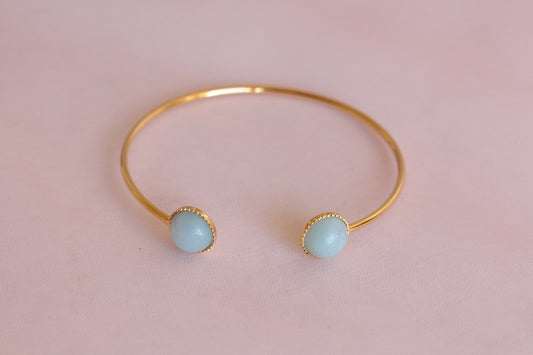 Bangle bracelet with two adjustable natural mother-of-pearl stones gilded with fine gold Emmanuelle