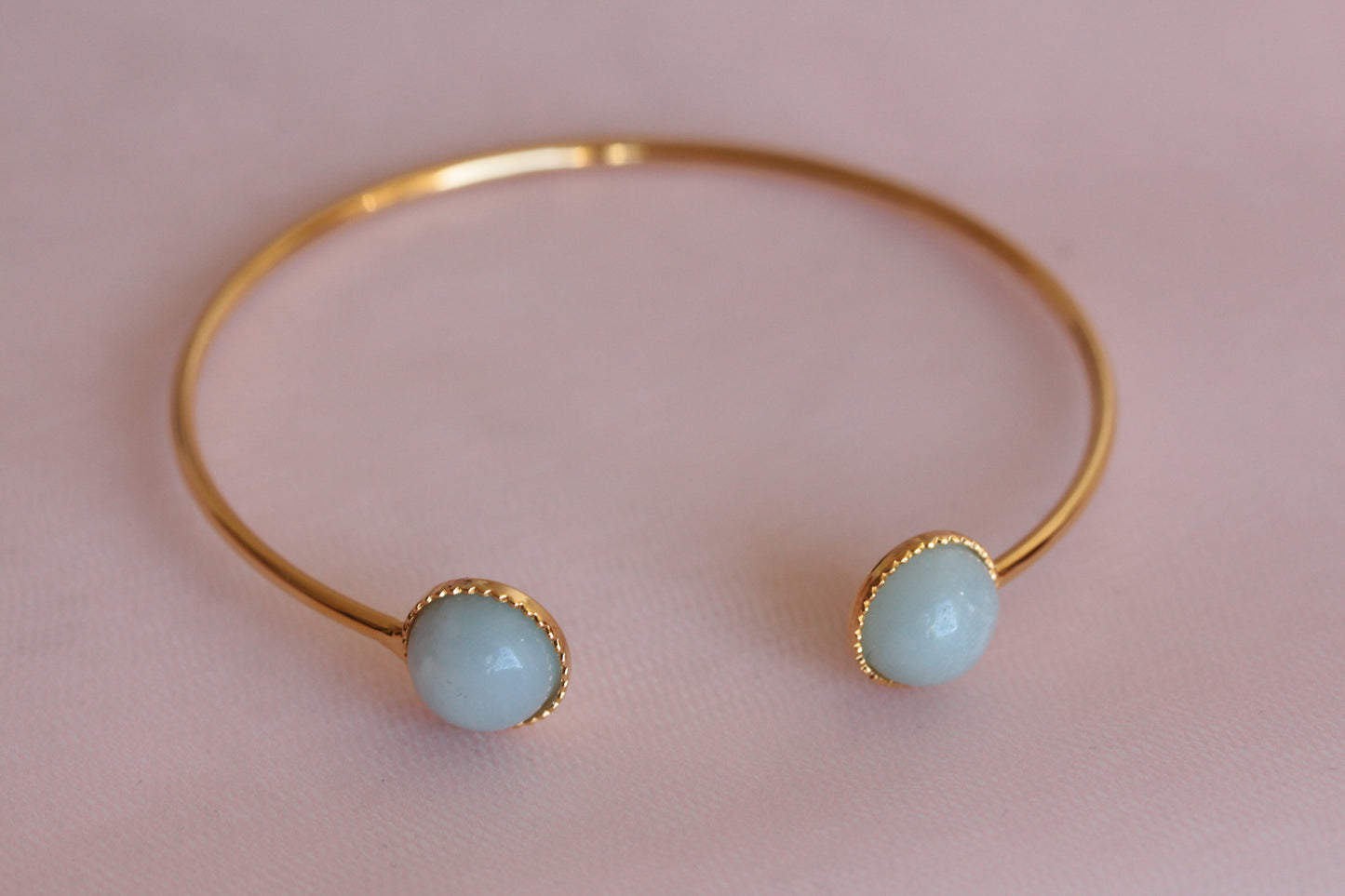 Bangle bracelet with two adjustable natural mother-of-pearl stones gilded with fine gold Emmanuelle