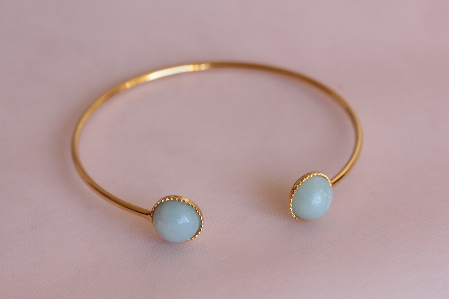 Bangle bracelet with two adjustable natural mother-of-pearl stones gilded with fine gold Emmanuelle