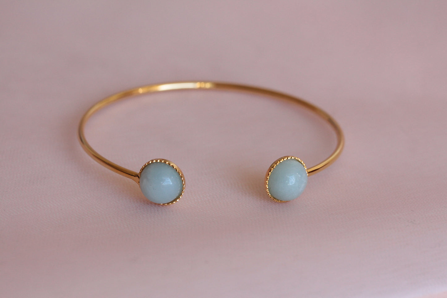 Bangle bracelet with two adjustable natural mother-of-pearl stones gilded with fine gold Emmanuelle