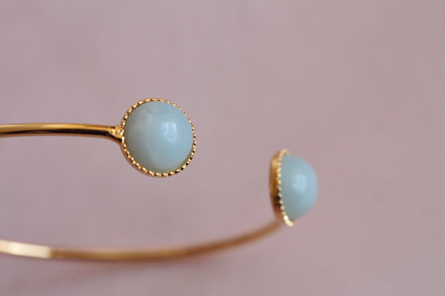 Bangle bracelet with two adjustable natural mother-of-pearl stones gilded with fine gold Emmanuelle