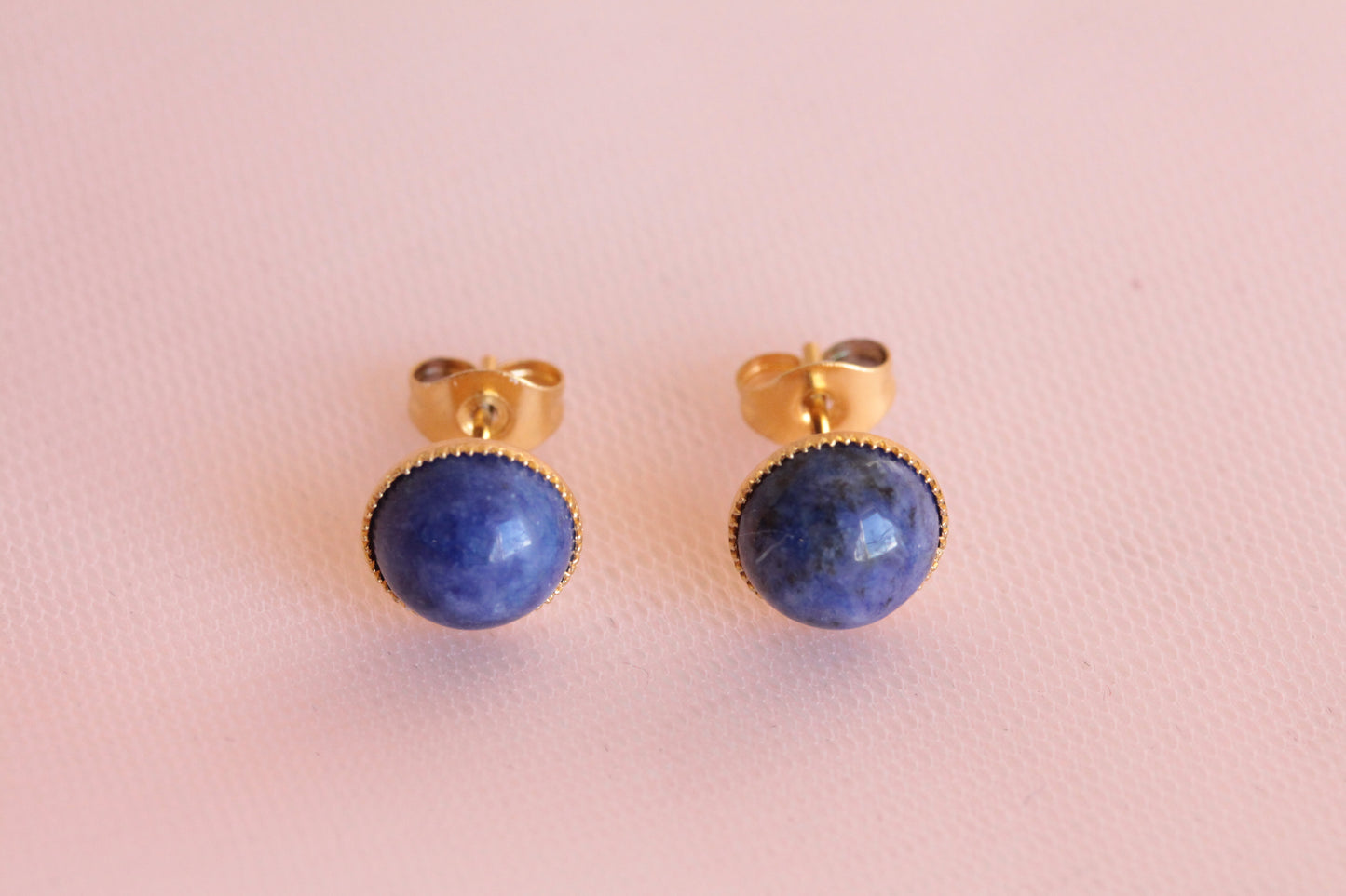 Puces d'oreilles acier inoxydable sodalite pierre fine naturelle