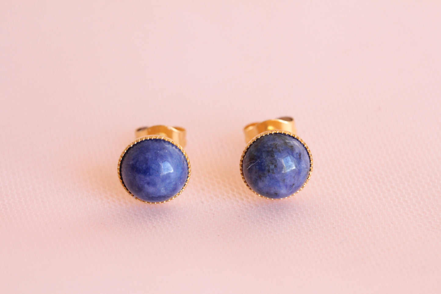 Puces d'oreilles acier inoxydable sodalite pierre fine naturelle