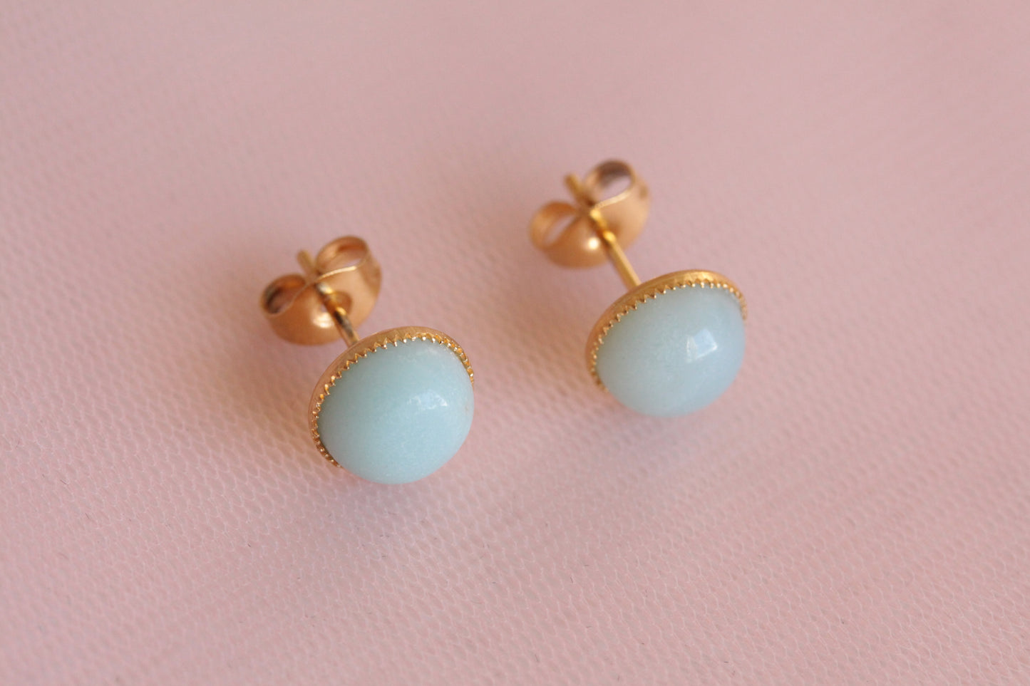 Puces d'oreilles acier inoxydable amazonite pierre fine naturelle