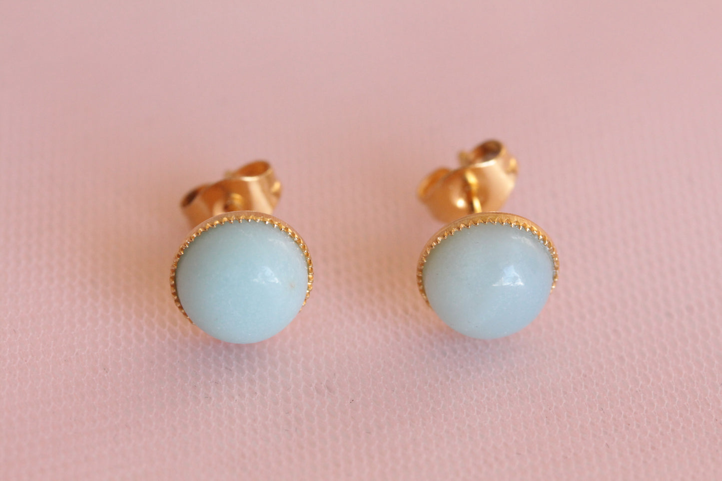 Puces d'oreilles acier inoxydable amazonite pierre fine naturelle