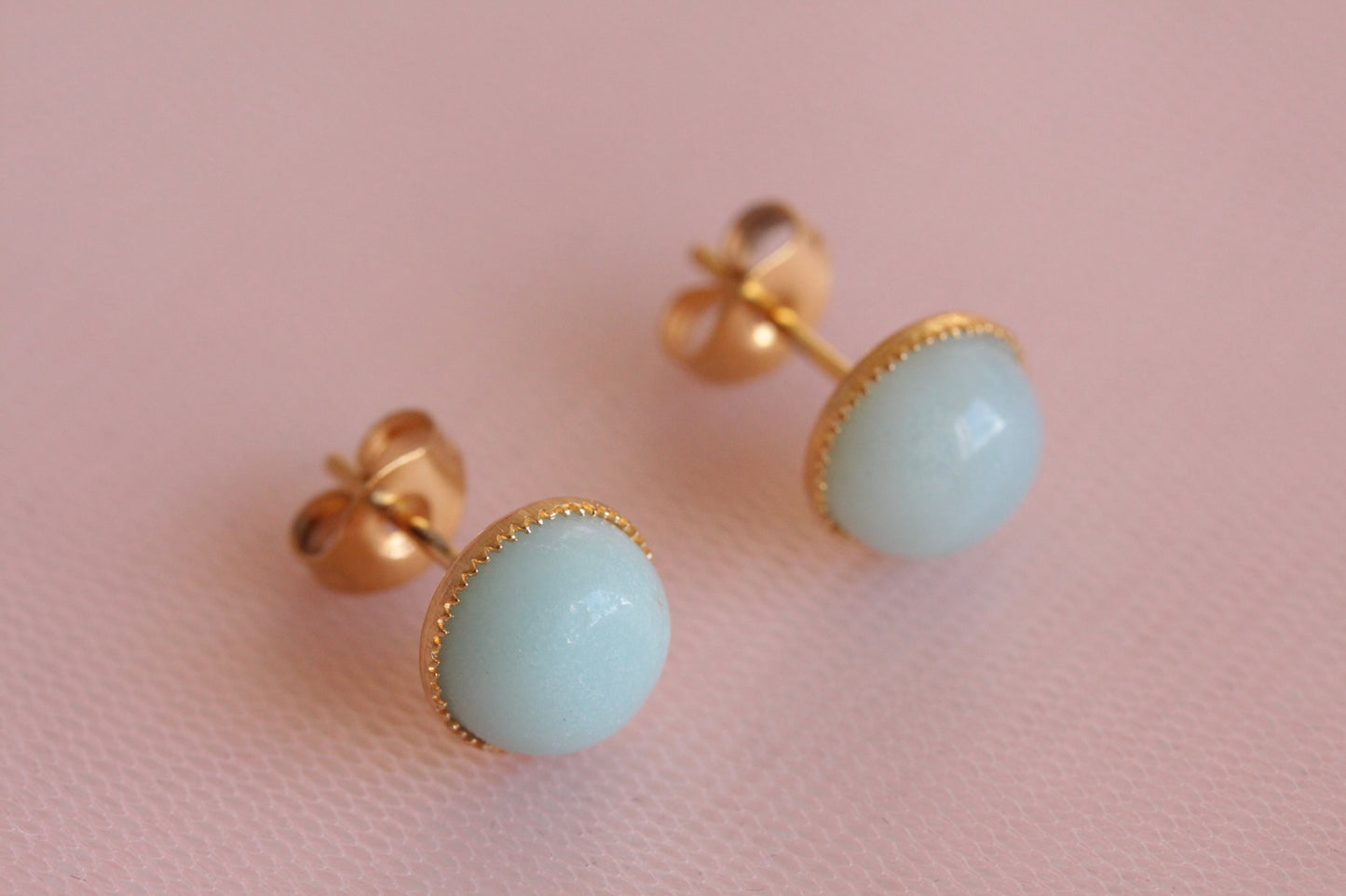 Puces d'oreilles acier inoxydable amazonite pierre fine naturelle