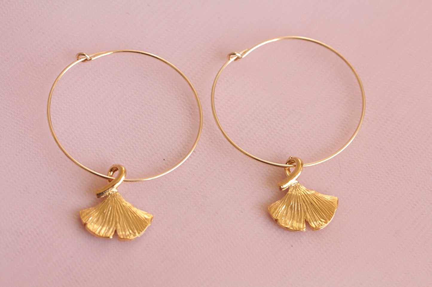 14 carat gold filled hoop earrings with Terry gold plated pewter gingko leaves