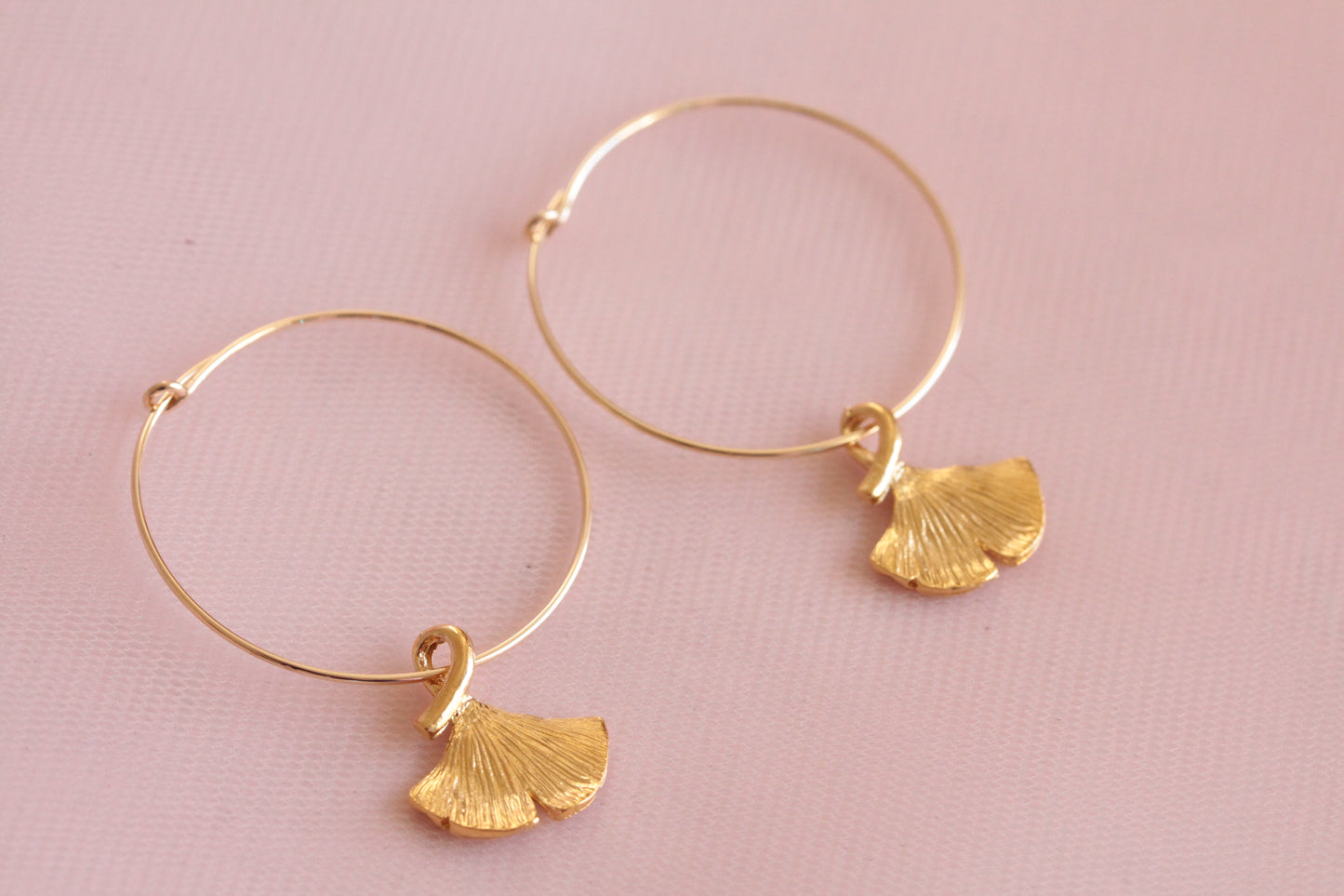 14 carat gold filled hoop earrings with Terry gold plated pewter gingko leaves