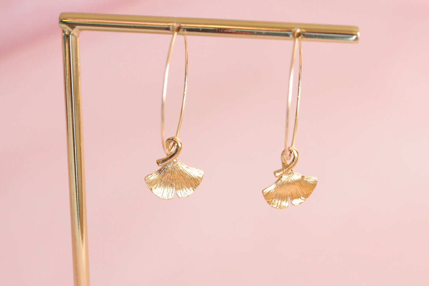 14 carat gold filled hoop earrings with Terry gold plated pewter gingko leaves