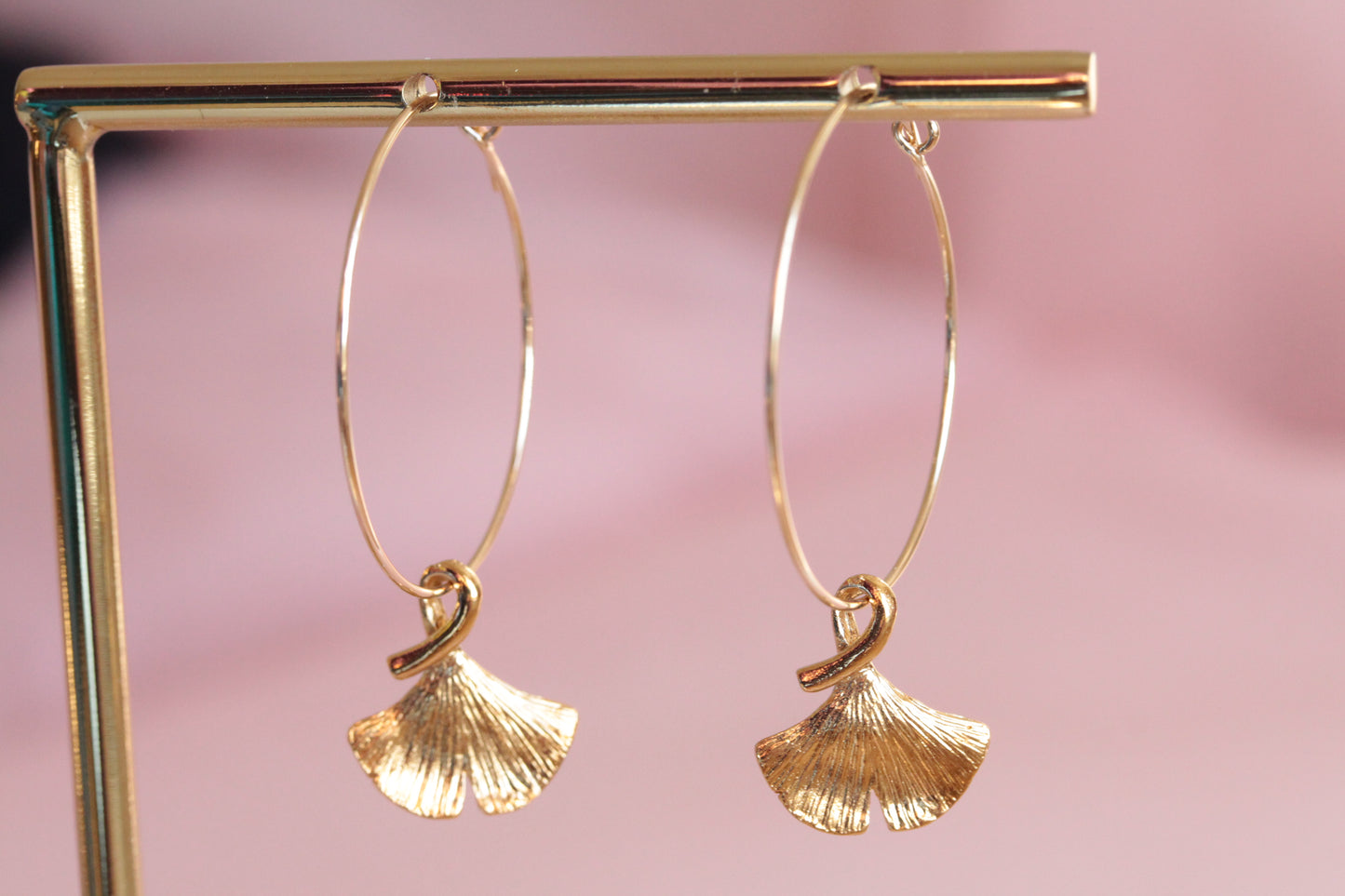 14 carat gold filled hoop earrings with Terry gold plated pewter gingko leaves