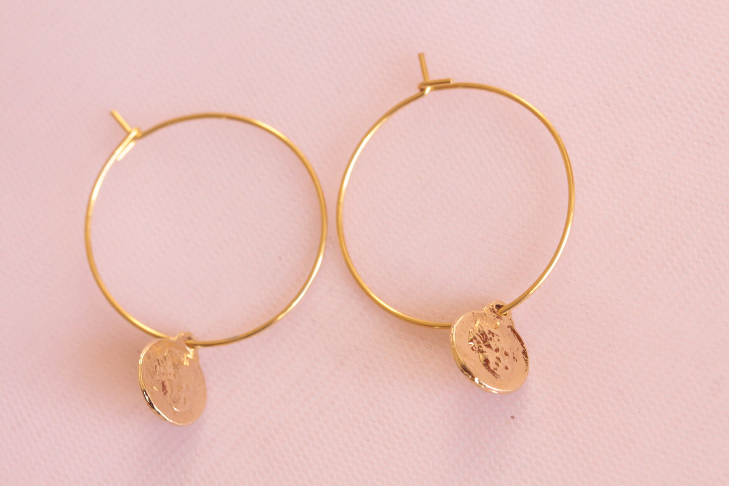 14 carat gold filled hoop earrings with Terry gold plated pewter gingko leaves