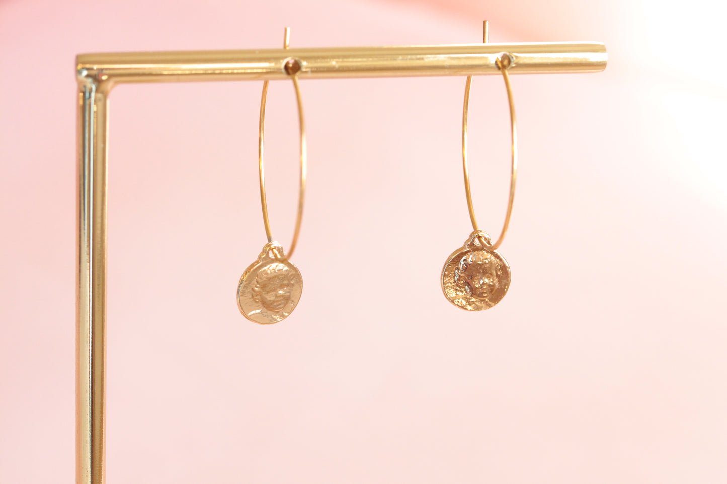 14 carat gold filled hoop earrings with Terry gold plated pewter gingko leaves