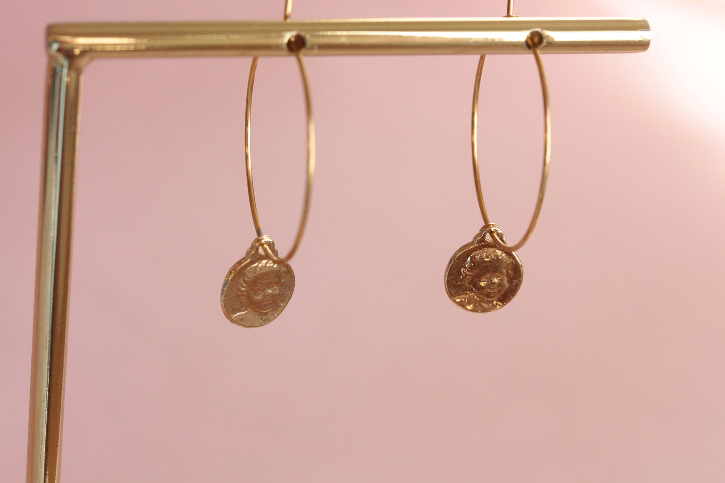 14 carat gold filled hoop earrings with Terry gold plated pewter gingko leaves