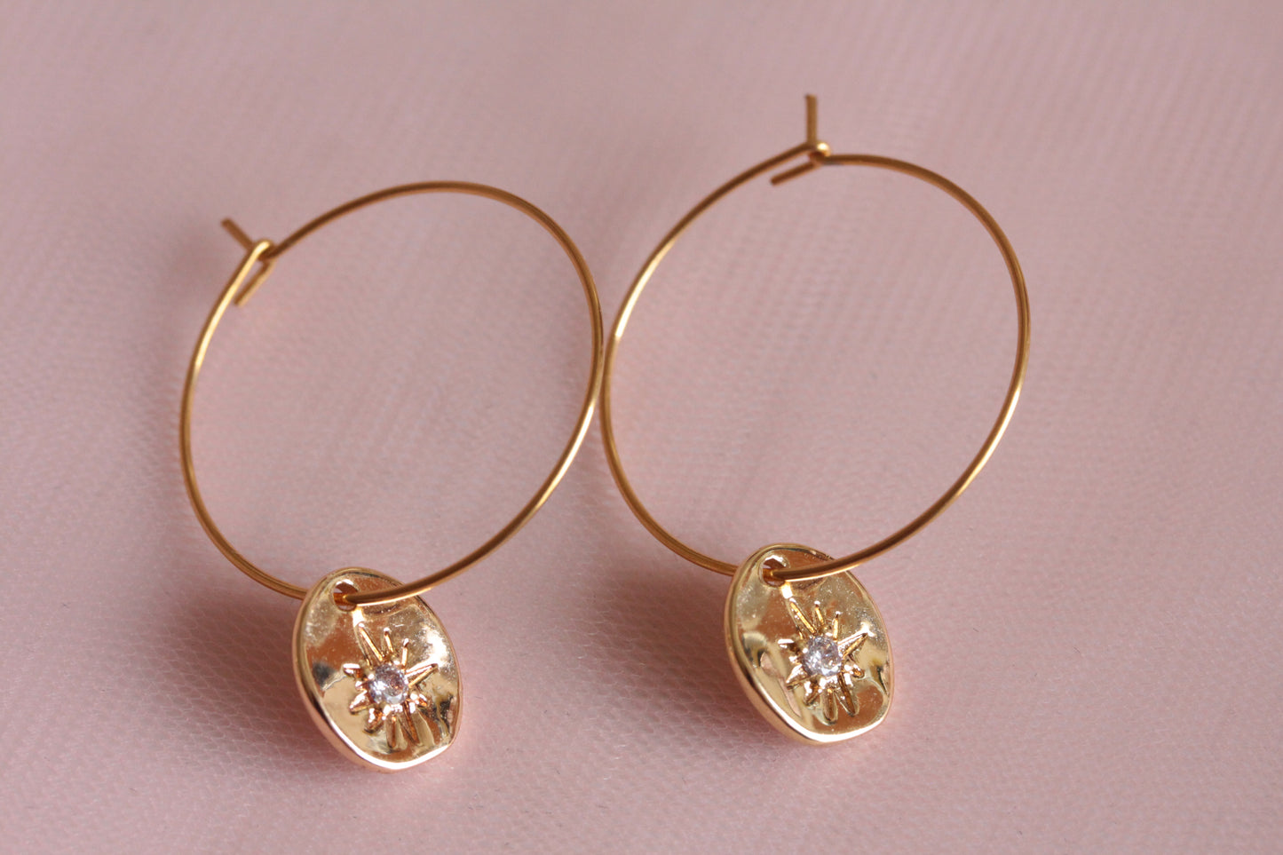 14 carat gold filled hoop earrings with Terry gold plated pewter gingko leaves