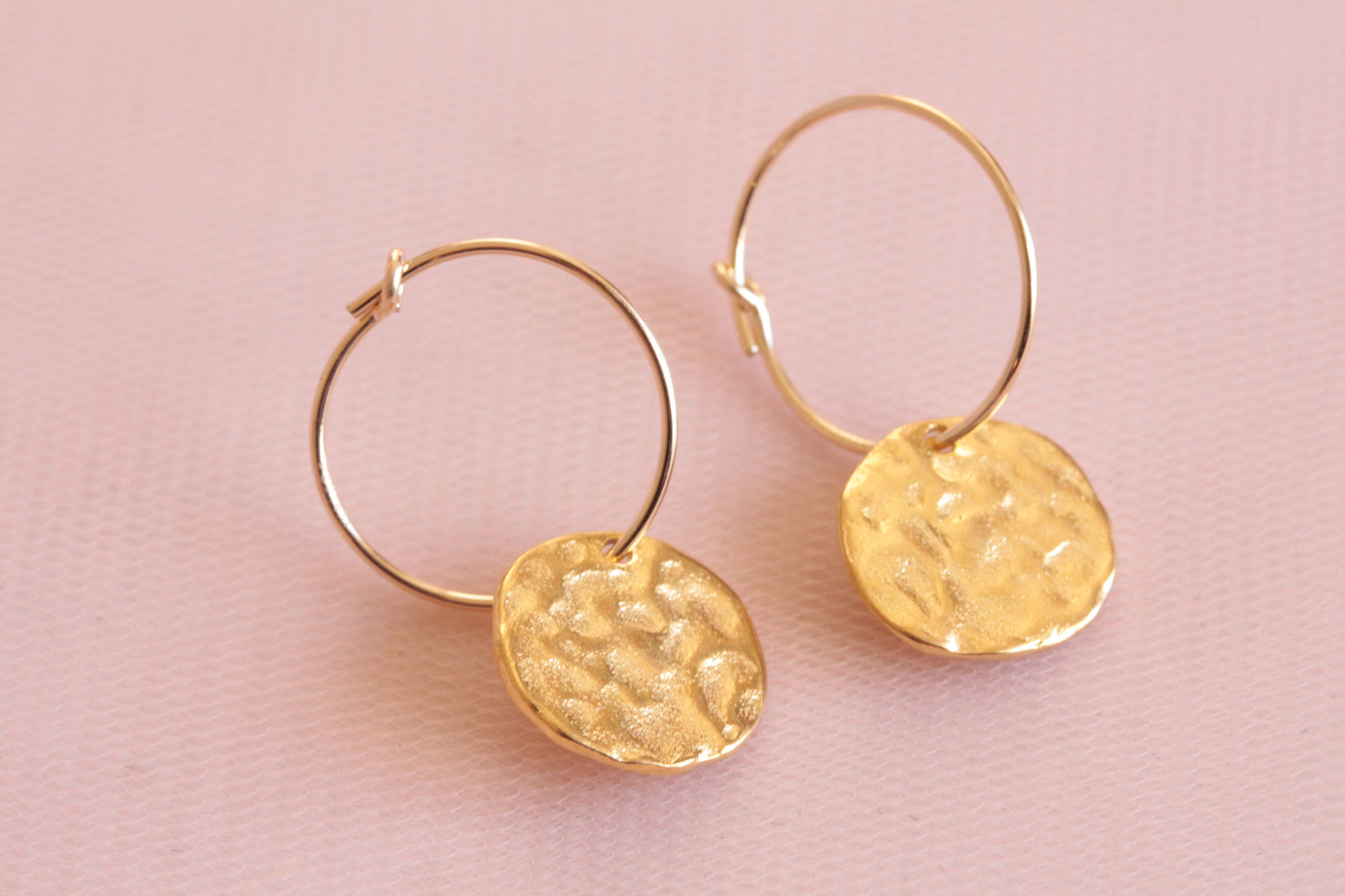 14 carat gold filled hoop earrings with Terry gold plated pewter gingko leaves