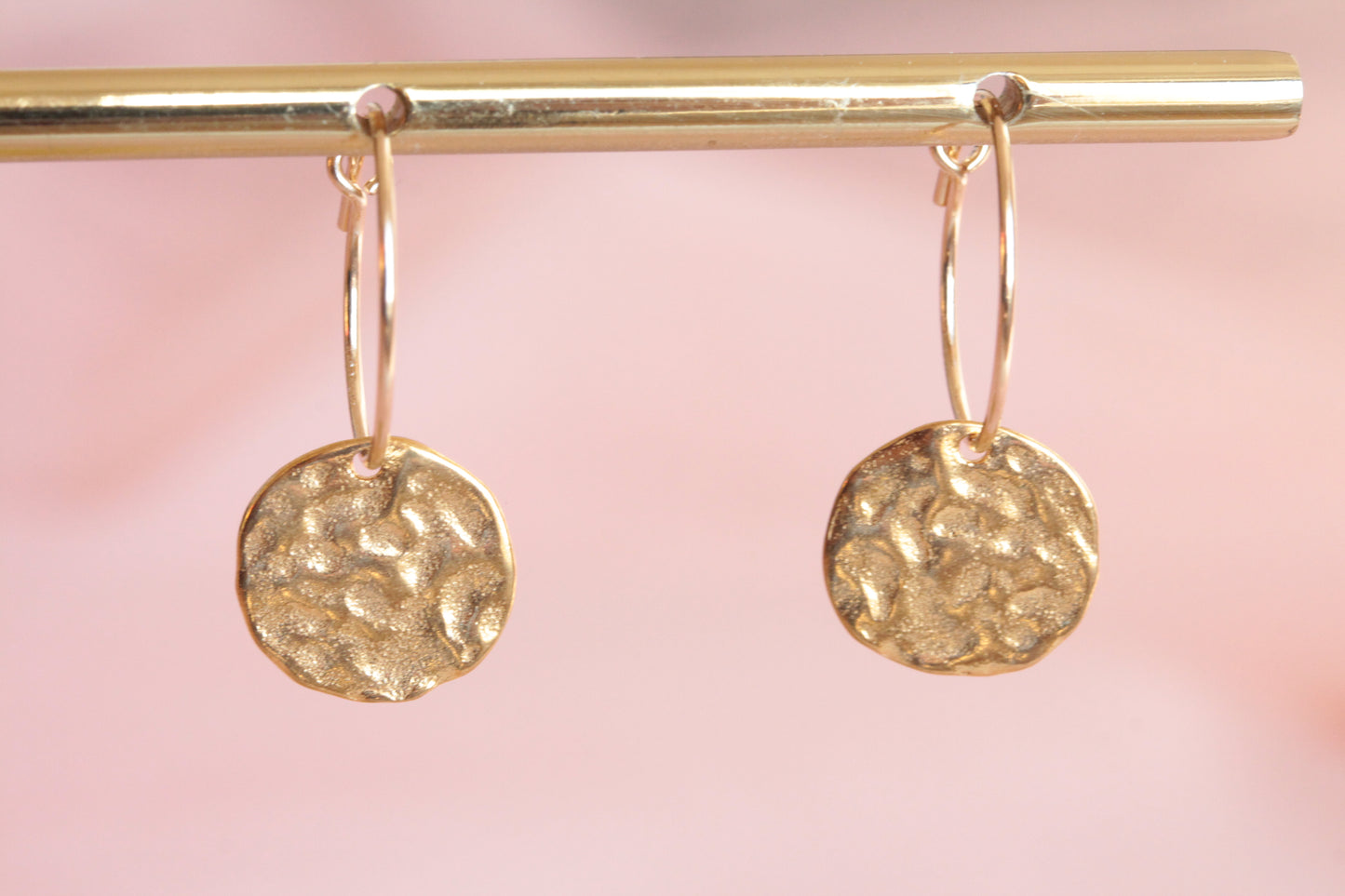 14 carat gold filled hoop earrings with Terry gold plated pewter gingko leaves