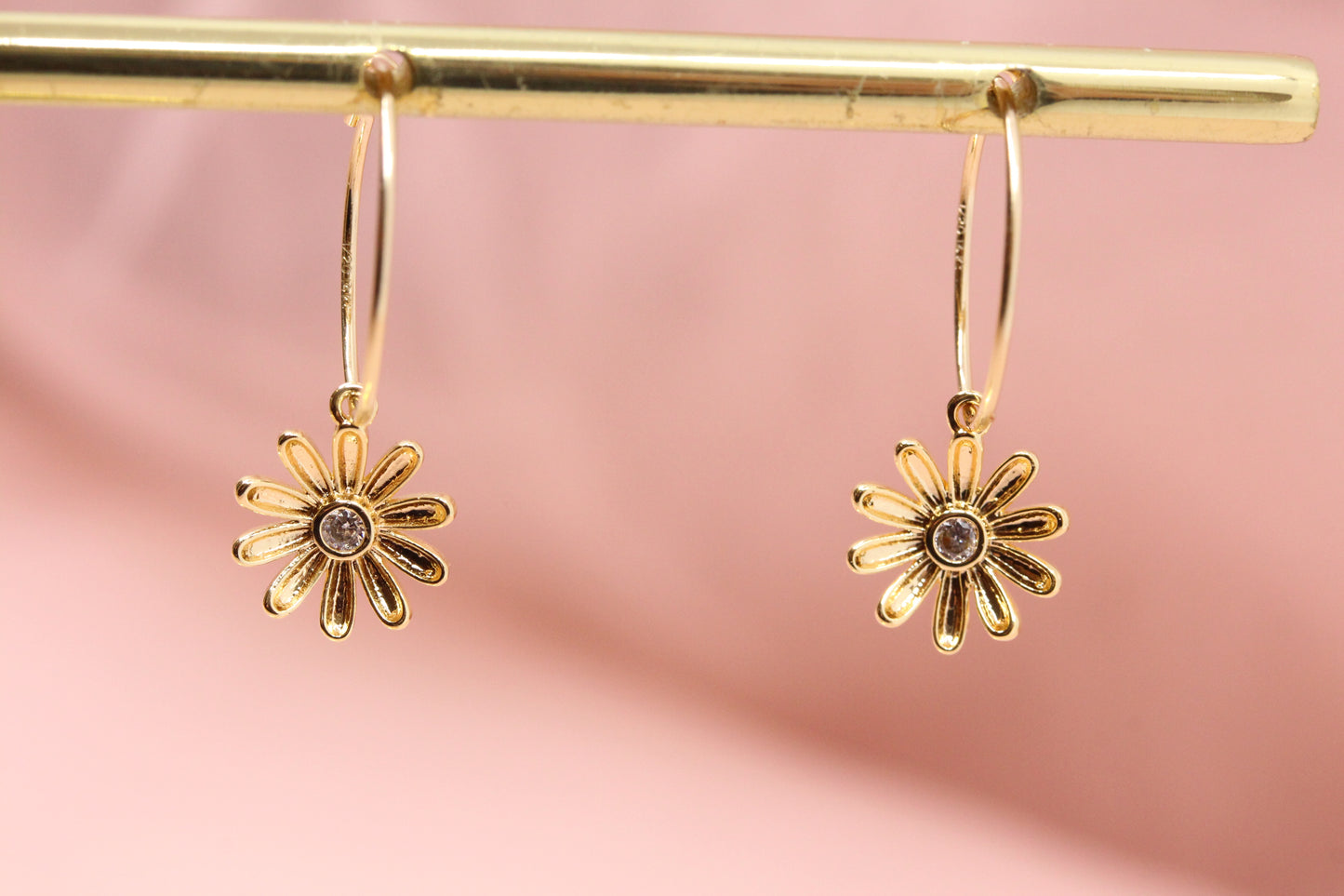 14 carat gold filled hoop earrings with Terry gold plated pewter gingko leaves