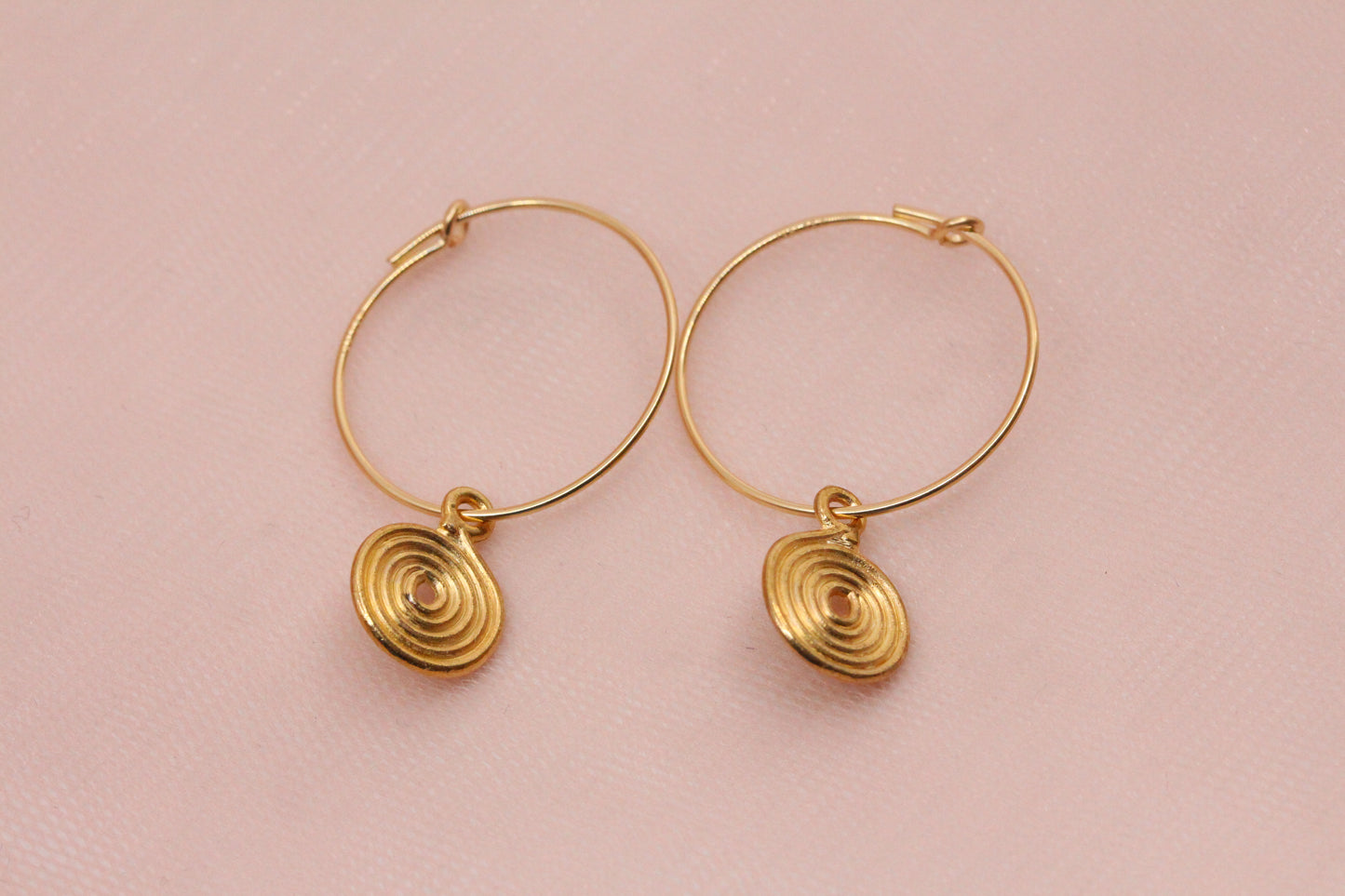 14 carat gold filled hoop earrings with Terry gold plated pewter gingko leaves