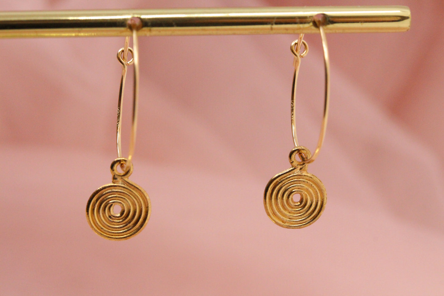 14 carat gold filled hoop earrings with Terry gold plated pewter gingko leaves