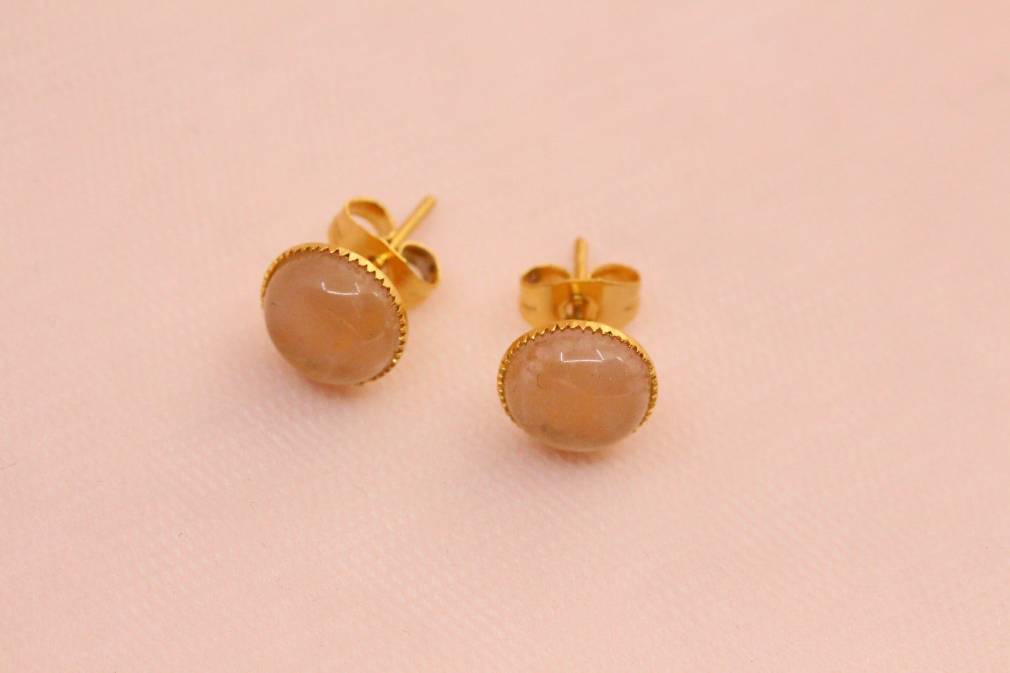 Puces d'oreilles acier inoxydable quartz rose pierre fine naturelle