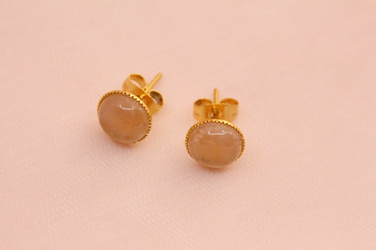 Puces d'oreilles acier inoxydable quartz rose pierre fine naturelle