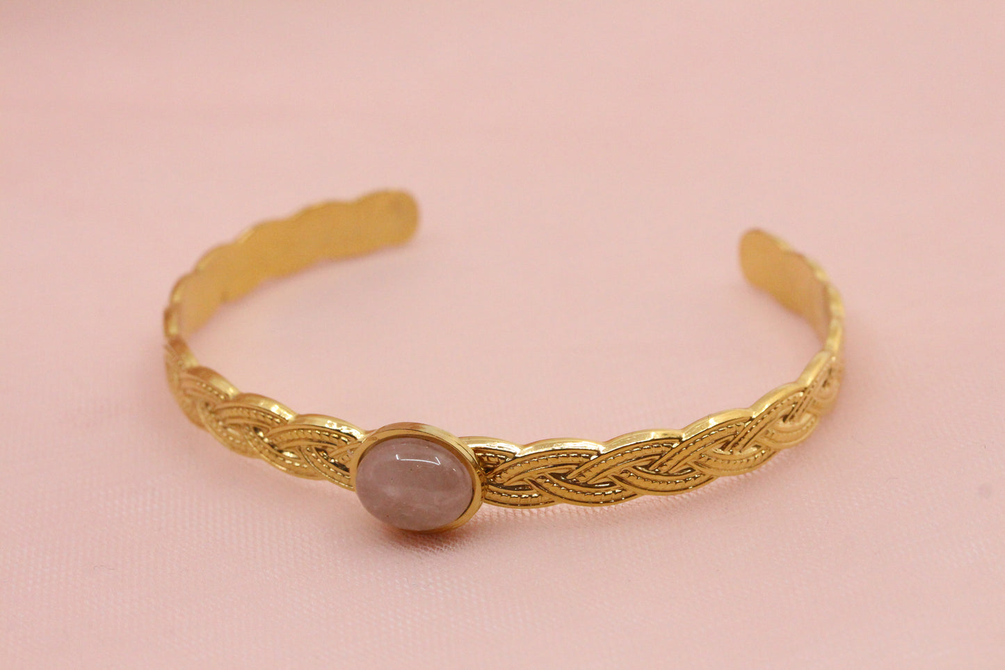 Bangle bracelet with two adjustable natural mother-of-pearl stones gilded with fine gold Emmanuelle